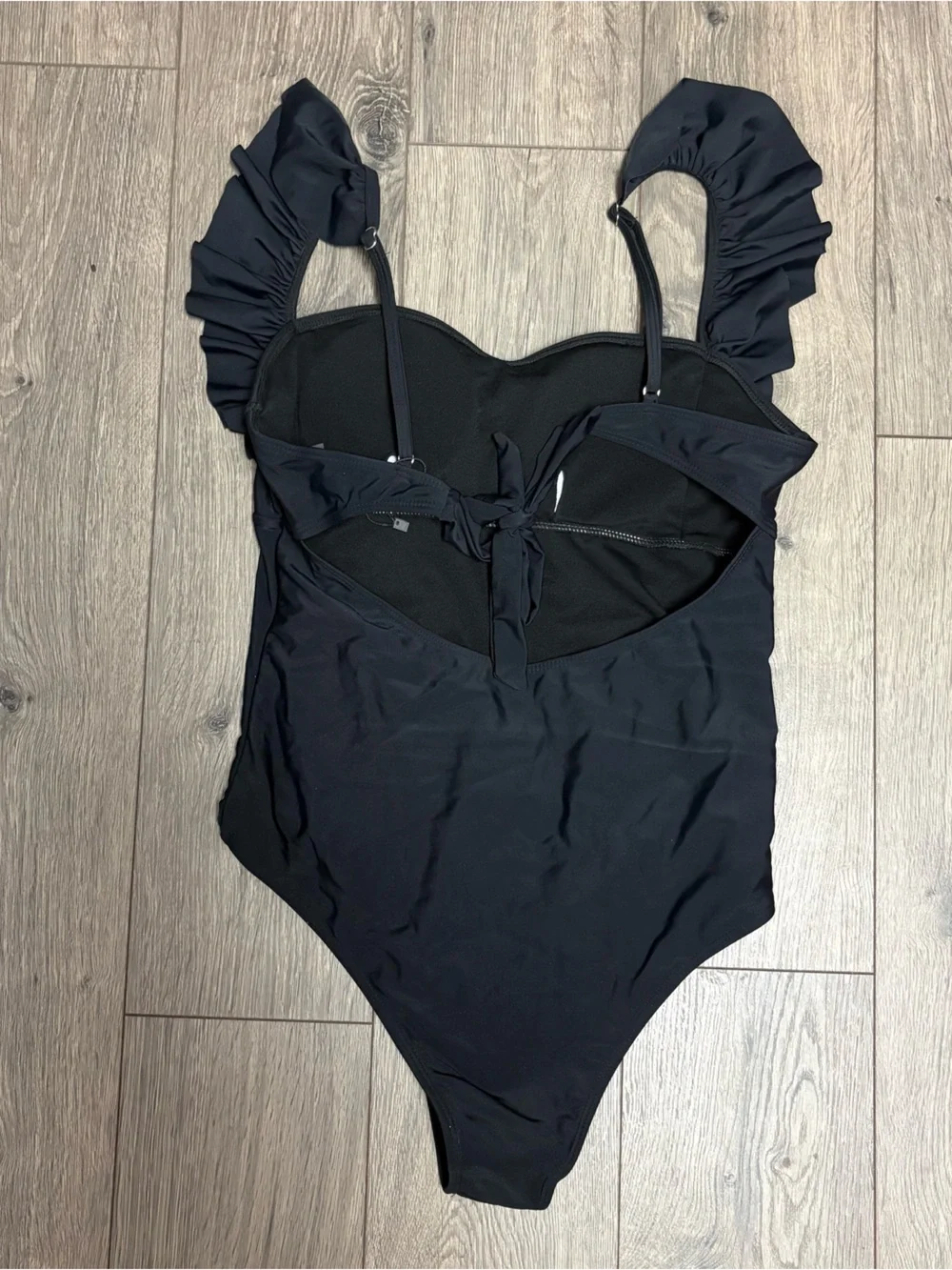 Black ruffle modest cute one piece swimsuit large NWOT